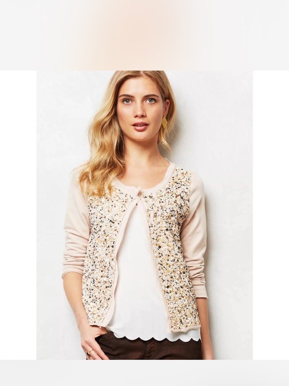 Anthropologie Girls Sequin Front Long Sleeve Top - Blush